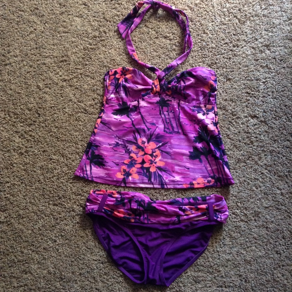 exc LEILANI purple floral tankini M (E9)